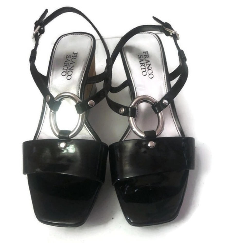 Franco Sarto Womens Cork Wedge Sandals Black Sz 8